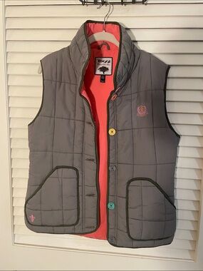 Women's Gray Quilted Vest with Coral Lining